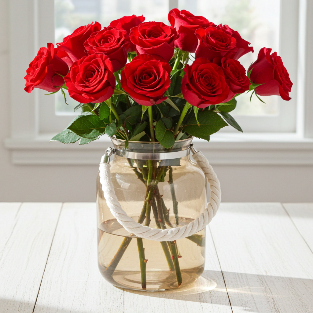 Vaso Vetro con Corda 25cm - Design Rustico Naturale