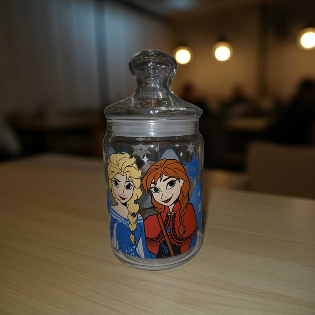 Barattolo Vetro Decorato Frozen Anna Elsa 20cm - Contenitore Disney