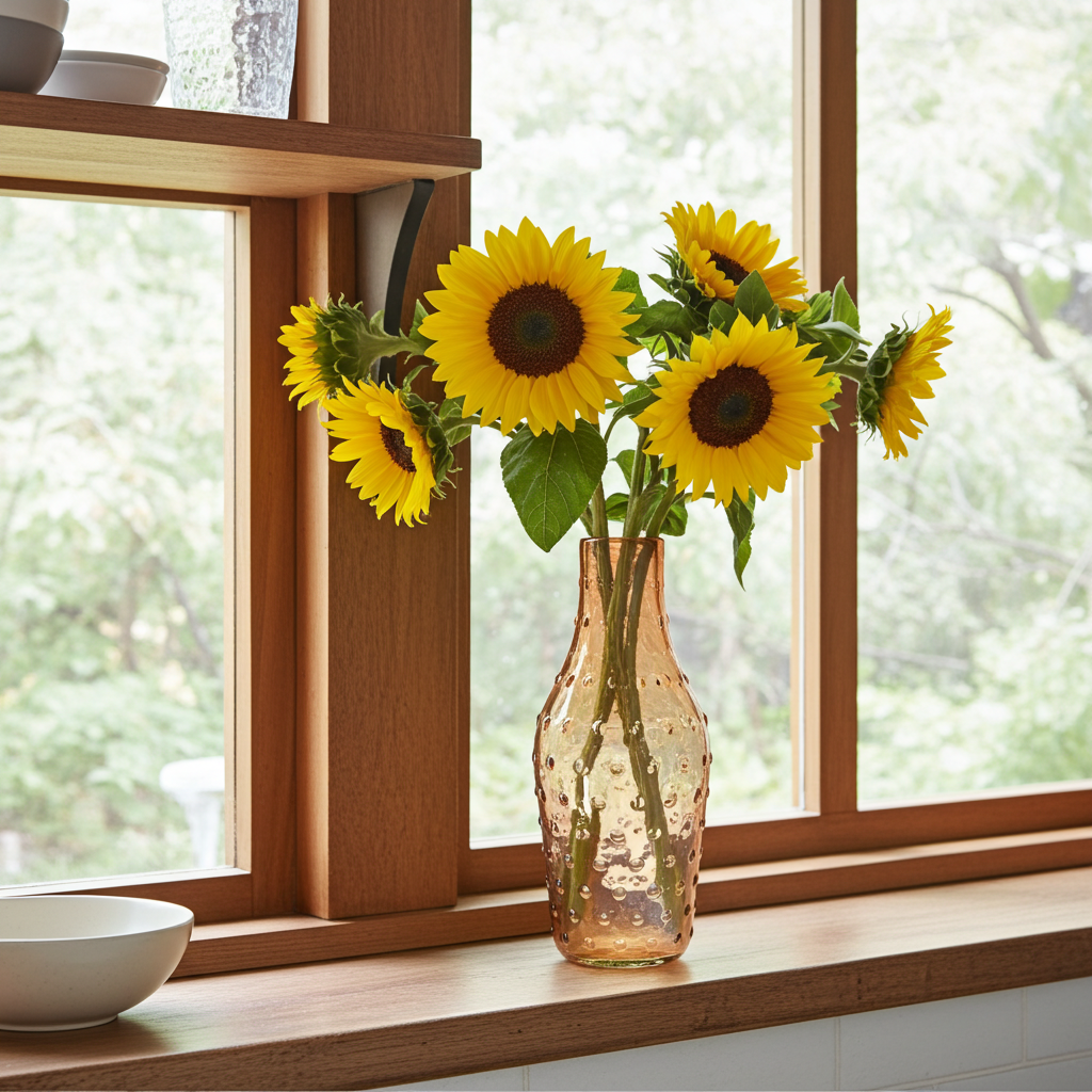 Orange Bottle Vase 20cm - Glass Design with Bubbles