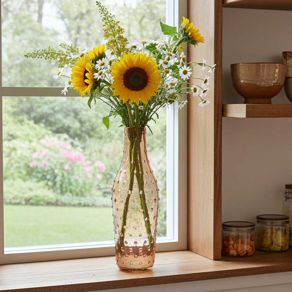 Orange Bottle Vase 20cm - Glass Design with Bubbles