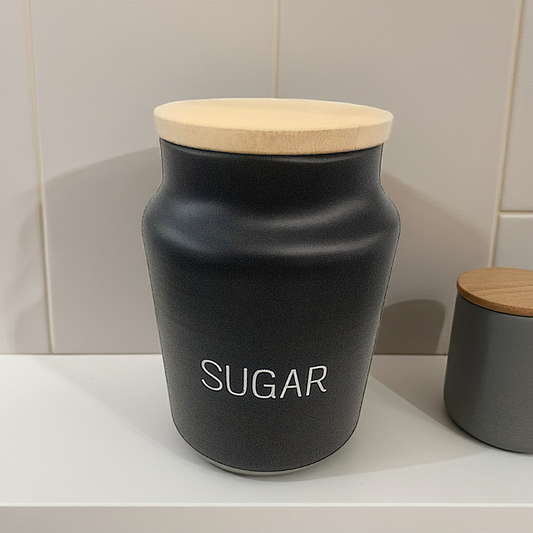 Contenitore Alluminio SUGAR con Tappo Legno 15cm - Barattolo Zucchero