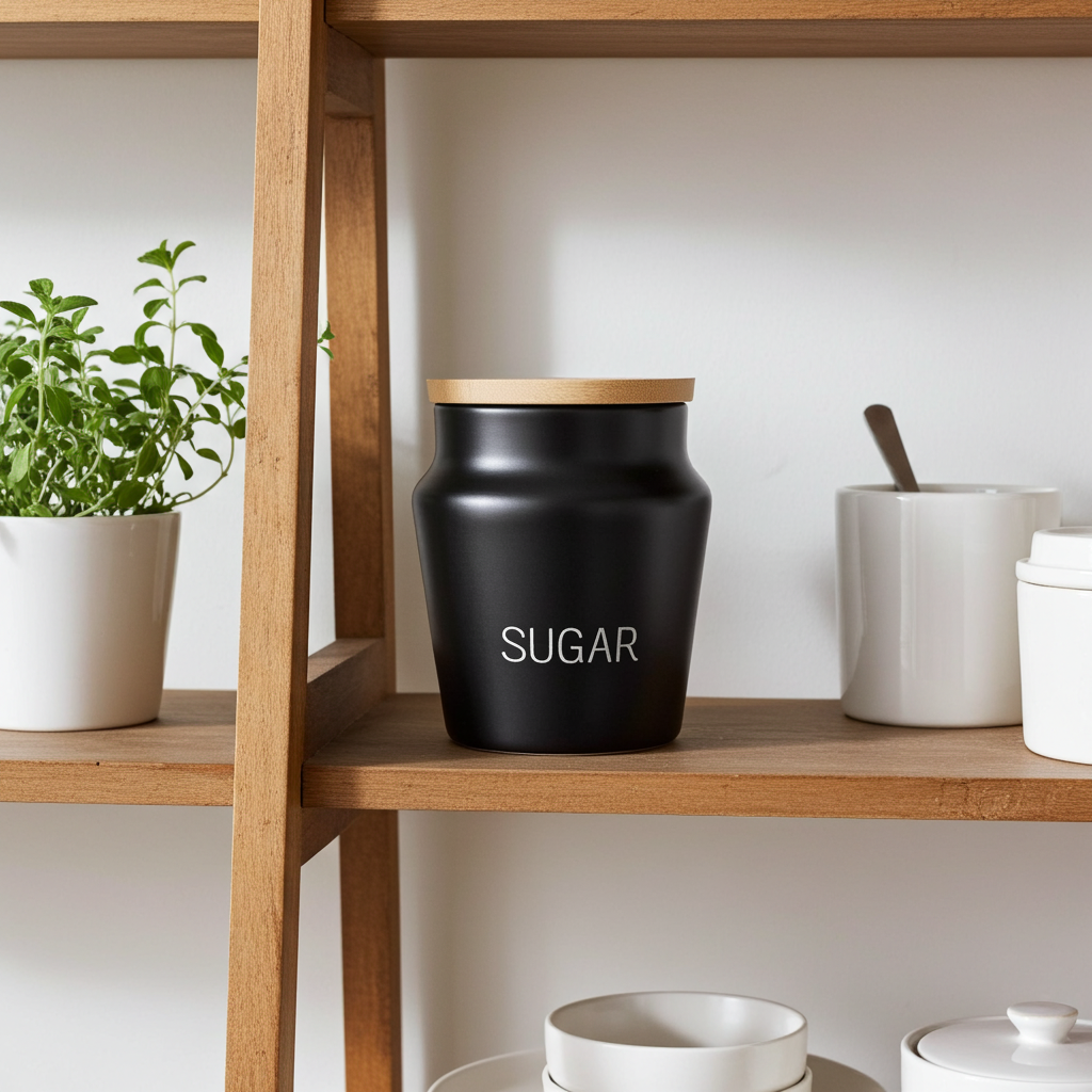 Contenitore Alluminio SUGAR con Tappo Legno 15cm - Barattolo Zucchero