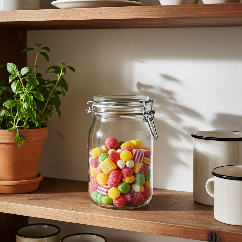 Barattolo Vetro Chiusura Ermetica Tappo Decorato 15cm - Contenitore Elegante