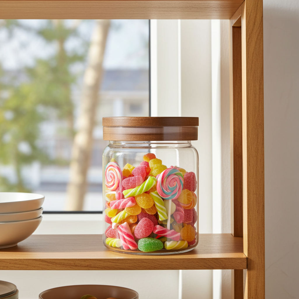 Barattolo Vetro con Coperchio Acacia 700ml 13cm - Contenitore Cucina