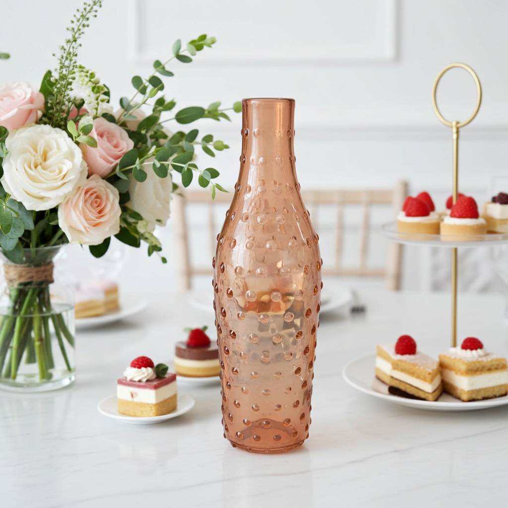 Orange Bottle Vase 20cm - Glass Design with Bubbles