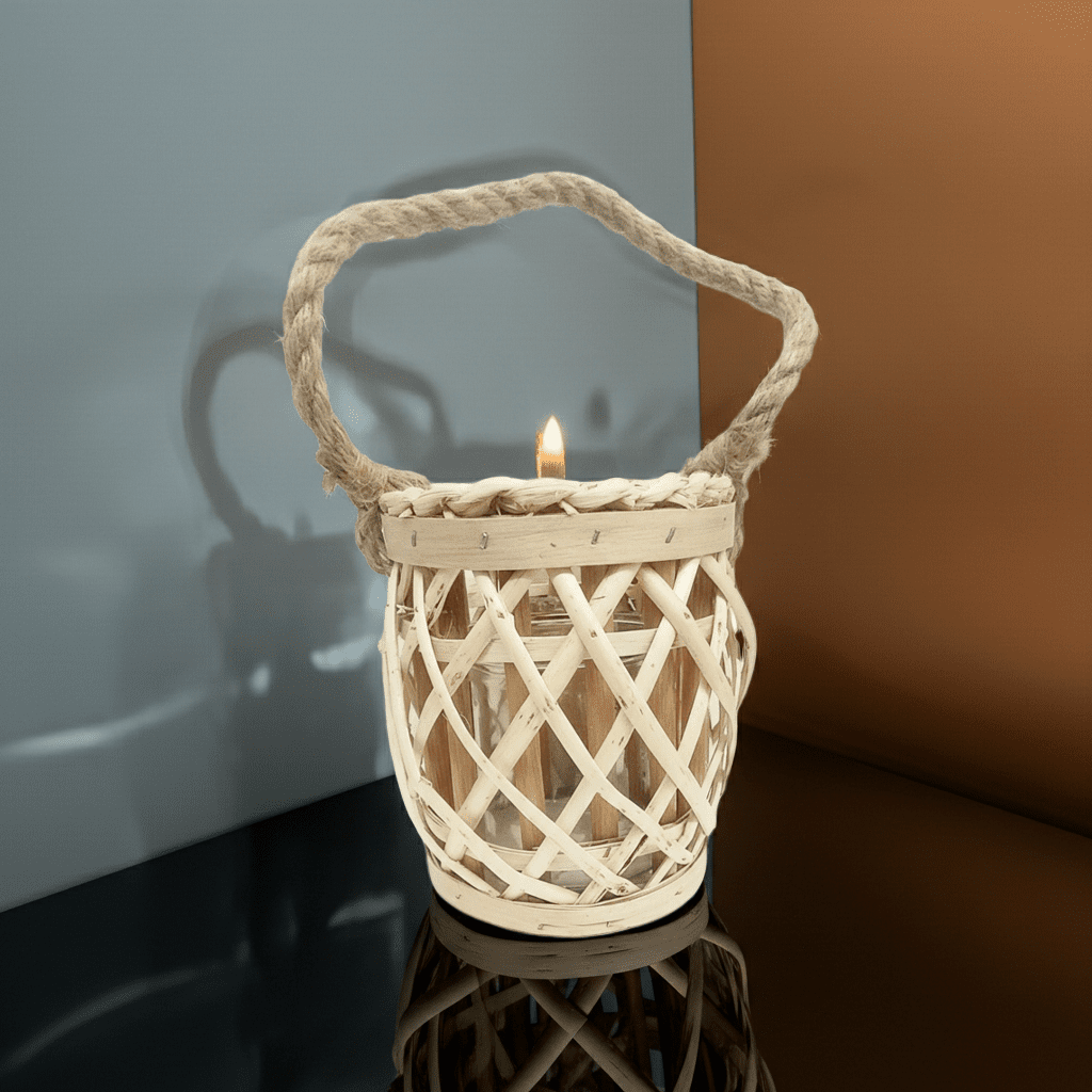 Portacandele Legno con Corda 17cm - Design Rustico Naturale Country - GrazieGio