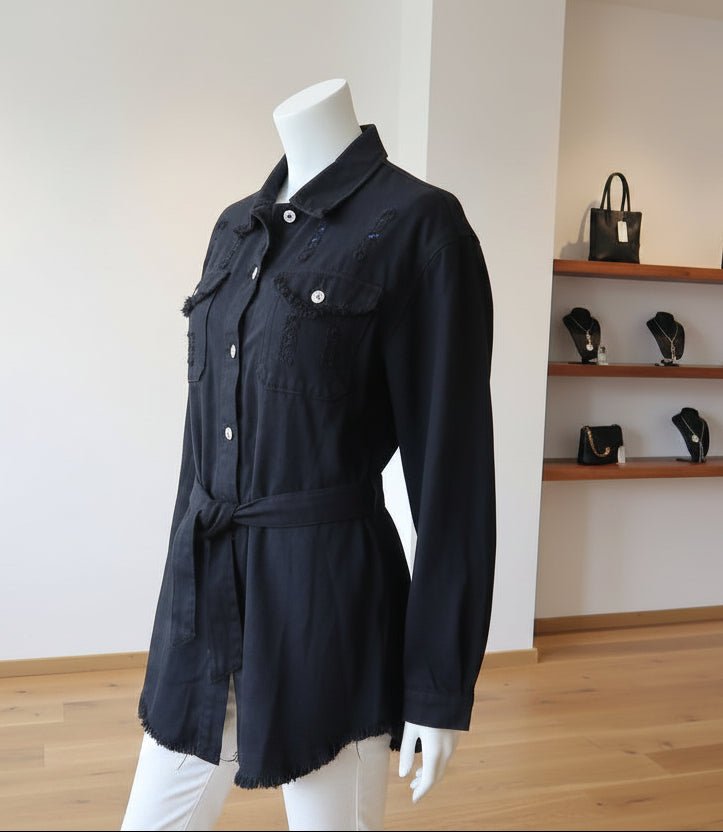 Camicia Chemisier Denim Nero | Cintura & Distressed | GrazieGio - GrazieGio