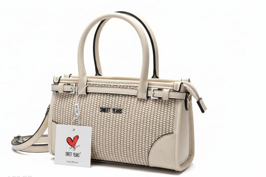 Borsa Sweet Years Beige Intrecciata con Inserti Ecopelle - GrazieGio