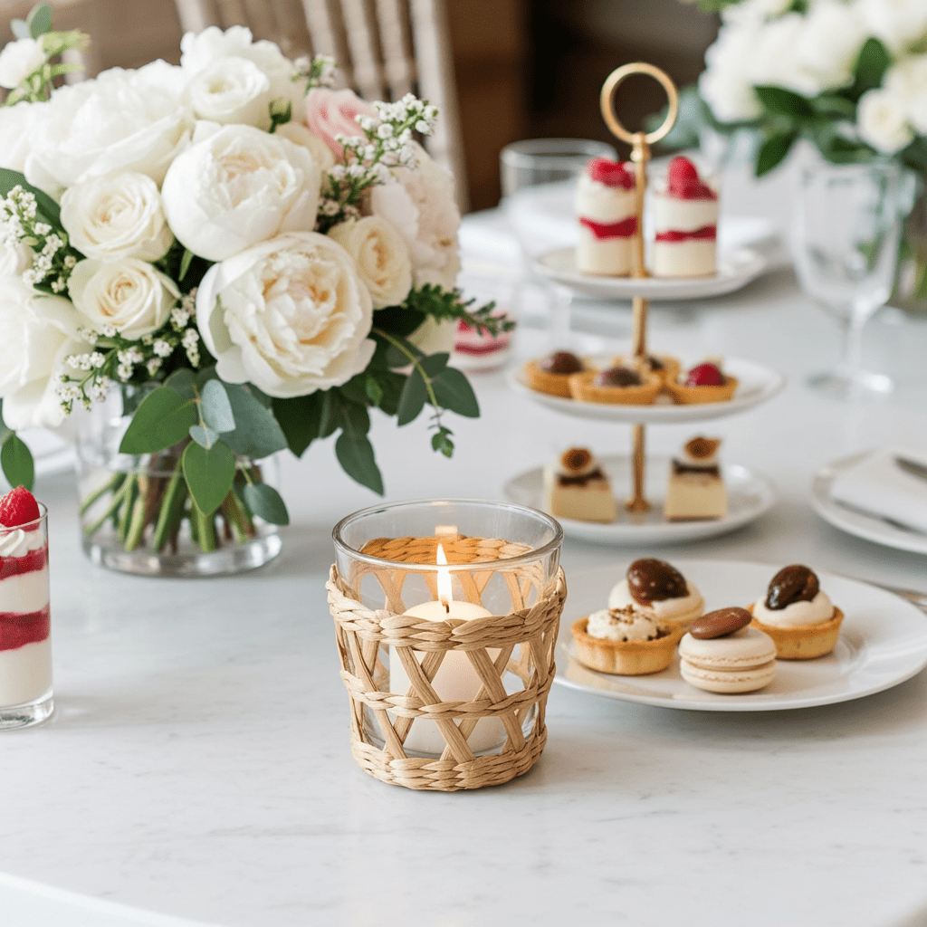 Portacandele Vetro con Rivestimento Vimini 10cm - Stile Naturale Boho - GrazieGio