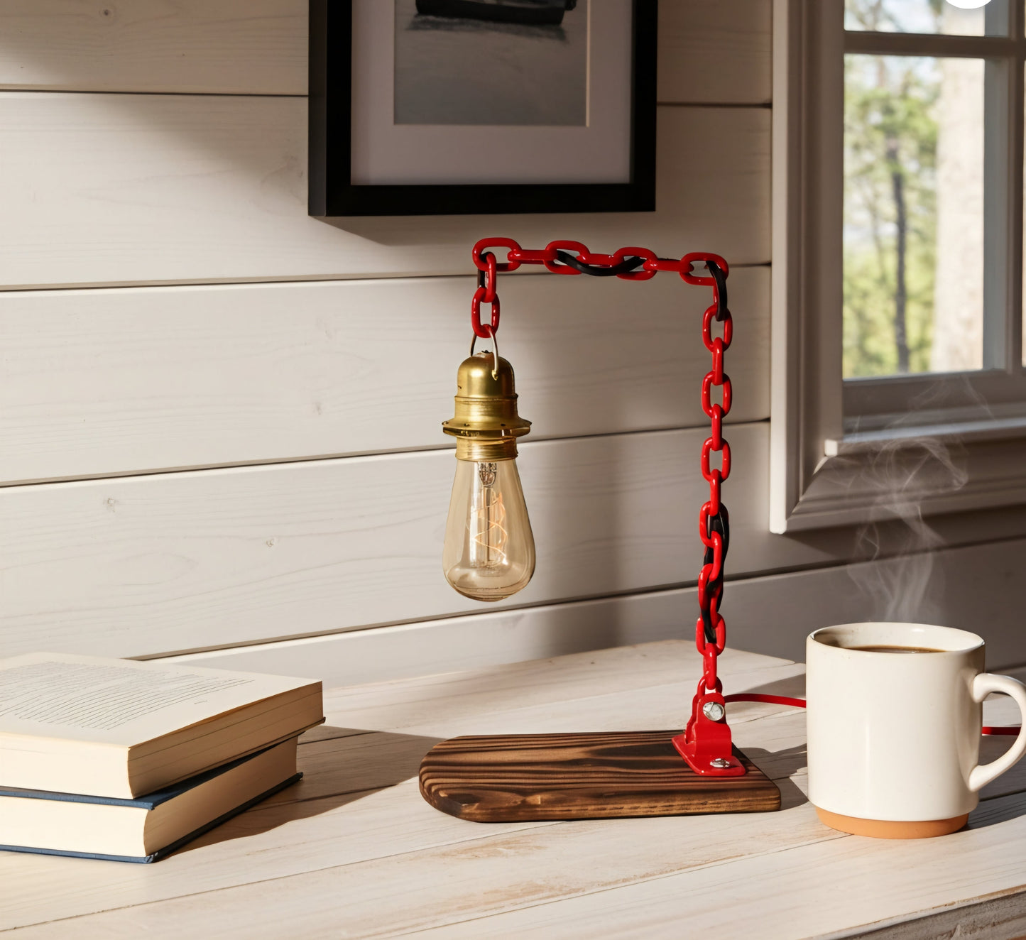 Lampada da Tavolo Base Legno Portaluce Catena - GrazieGio