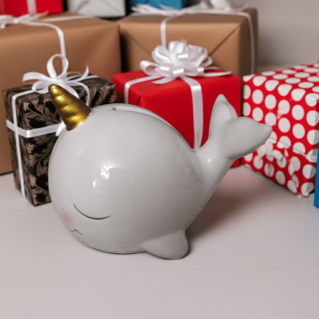 Salvadanaio Balena Con Unicorno Ceramica Colorato Bambini Regalo - GrazieGio