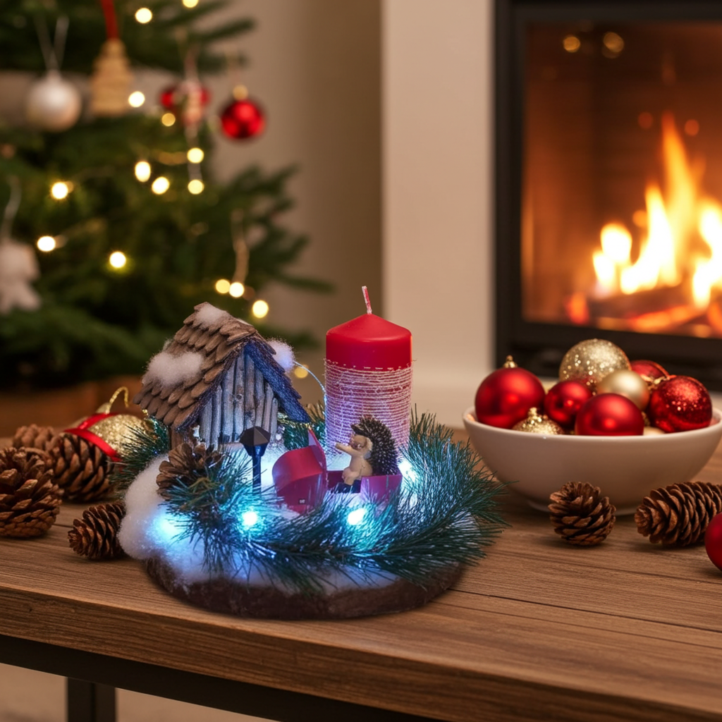 Centrotavola Casetta nel Bosco con Luci LED 30cm Decorazione Natale - GrazieGio