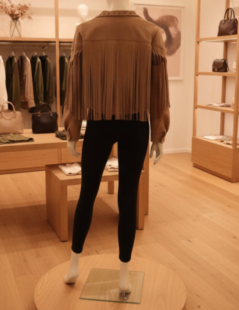 Giubbino Cropped Western in Pelle Scamosciata con Frange e Borchie - GrazieGio
