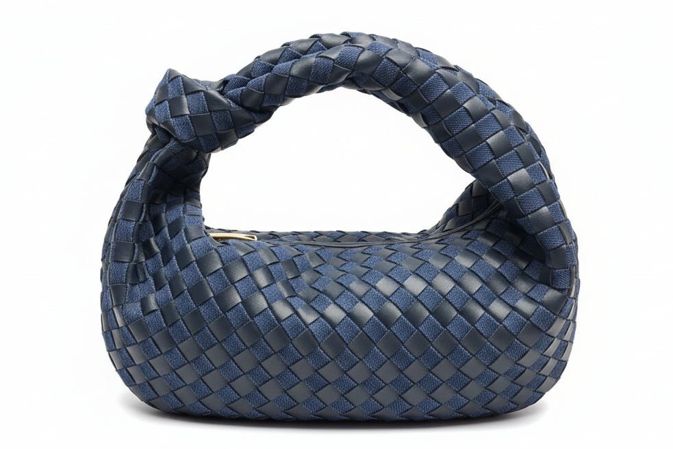 Borsa Intrecciata Blu Navy e Denim - Ecopelle con Fodera Velluto - GrazieGio
