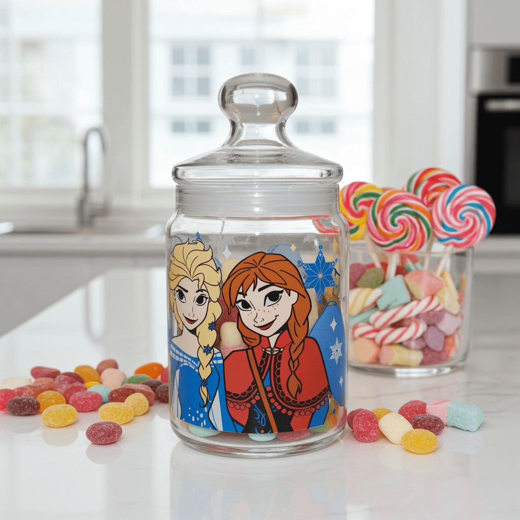 Barattolo Vetro Decorato Frozen Anna Elsa 20cm - Contenitore Disney - GrazieGio