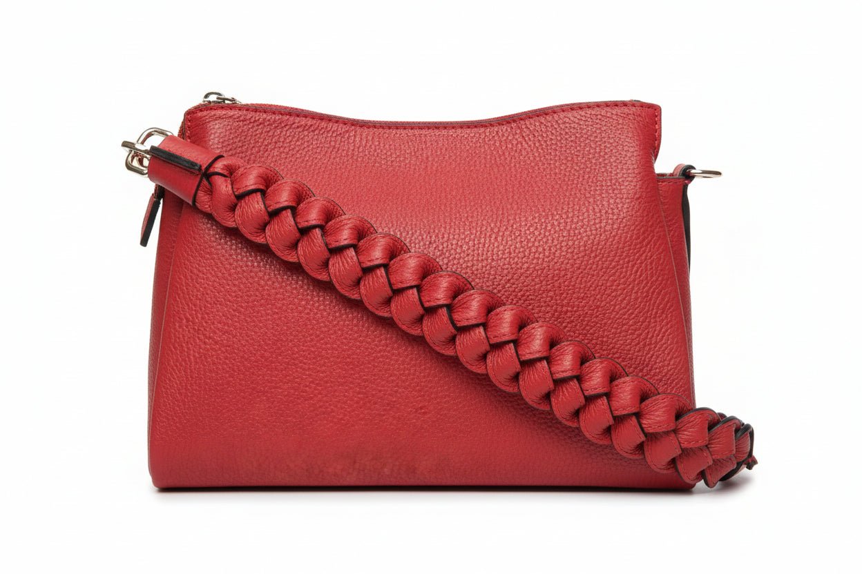 Borsa in Pelle Martellata con Manico Intrecciato - GrazieGio - GrazieGio