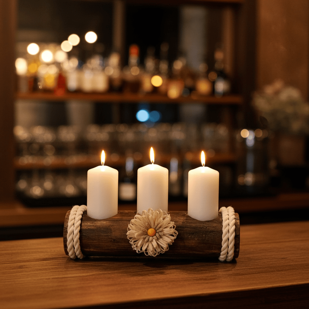 Tronchetto Portacandele Legno Naturale Artigianale - Rustico Country - GrazieGio