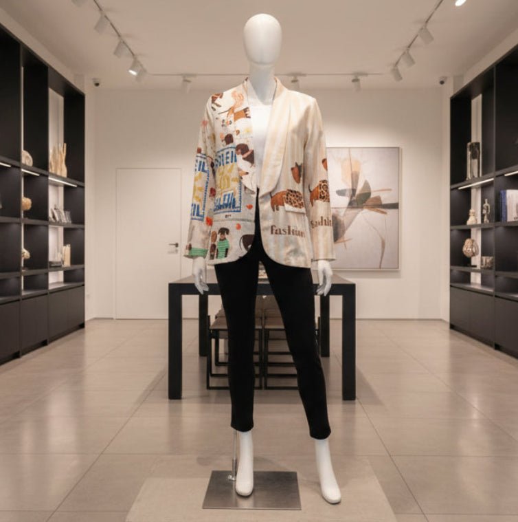 Blazer Oversize Eclettico – Stampa Cani, Scritte e Righe - GrazieGio