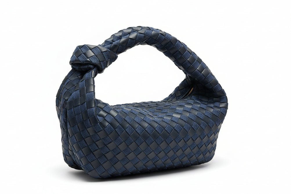 Borsa Intrecciata Blu Navy e Denim - Ecopelle con Fodera Velluto - GrazieGio