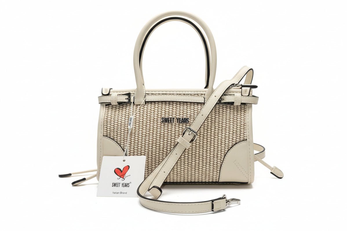 Borsa Sweet Years Beige Intrecciata con Inserti Ecopelle - GrazieGio