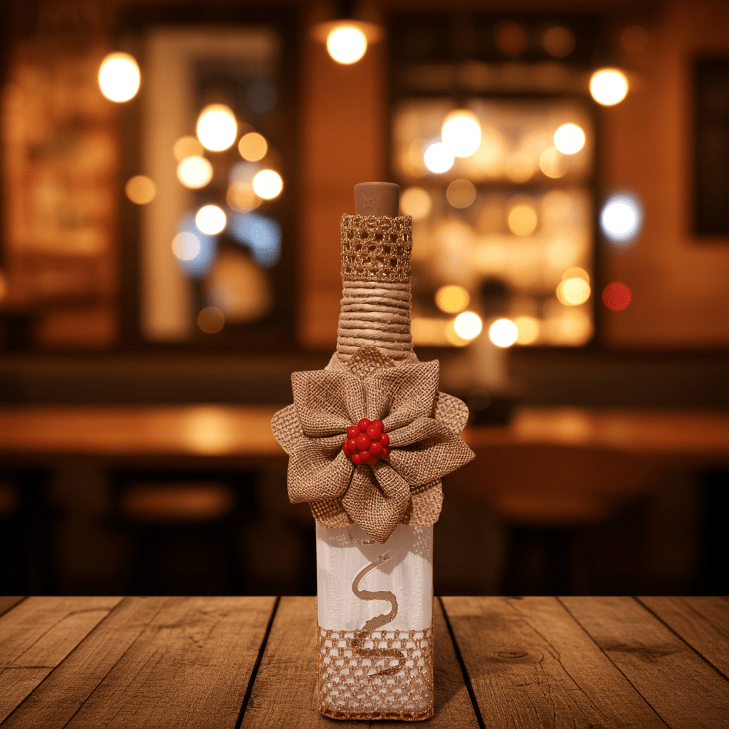 Bottiglia Decorativa con Fiocco Natalizia Vetro Elegante - GrazieGio