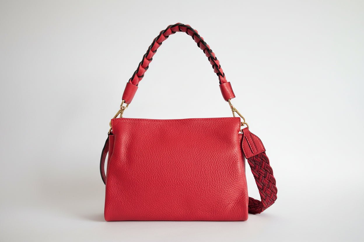 Borsa in Pelle Martellata con Manico Intrecciato - GrazieGio - GrazieGio