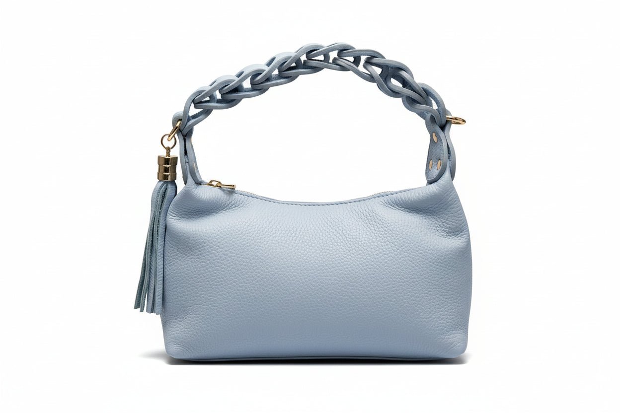 Borsa in Vera Pelle Martellata con Nappina e Manico Intrecciato - GrazieGio - GrazieGio