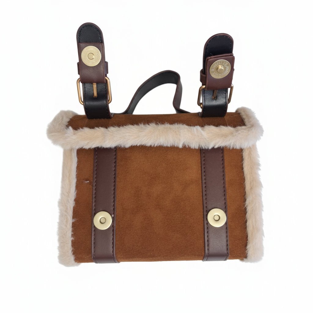 Pochette Vintage in Ecopelle Scamosciata con Bordi in Pelliccia - GrazieGio - GrazieGio