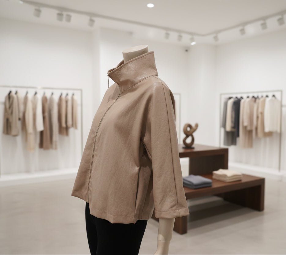 Giacchetto boxy ecopelle beige - GrazieGio