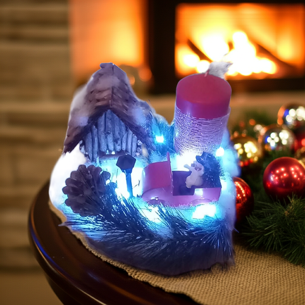 Centrotavola Casetta nel Bosco con Luci LED 30cm Decorazione Natale - GrazieGio