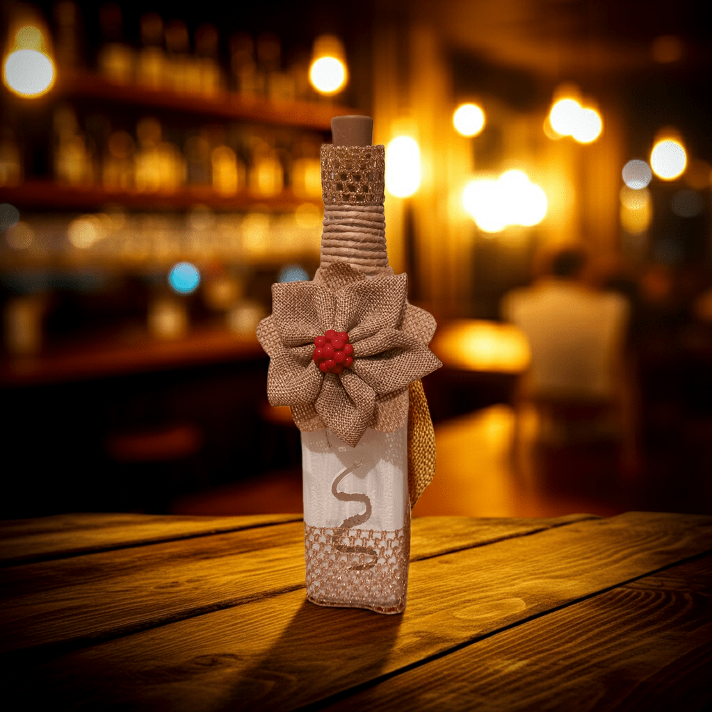 Bottiglia Decorativa con Fiocco Natalizia Vetro Elegante - GrazieGio