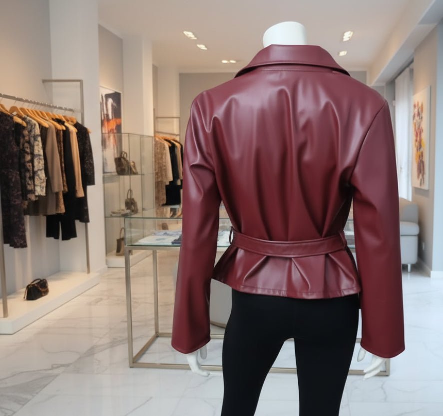 Chiodo Bordeaux in Ecopelle | Giacca Biker Donna | GrazieGio - GrazieGio