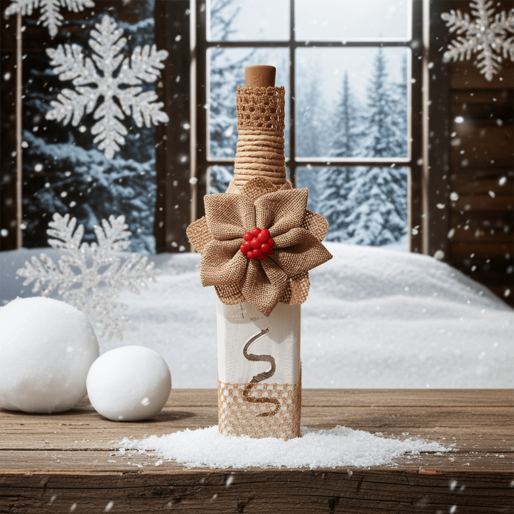 Bottiglia Decorativa con Fiocco Natalizia Vetro Elegante - GrazieGio