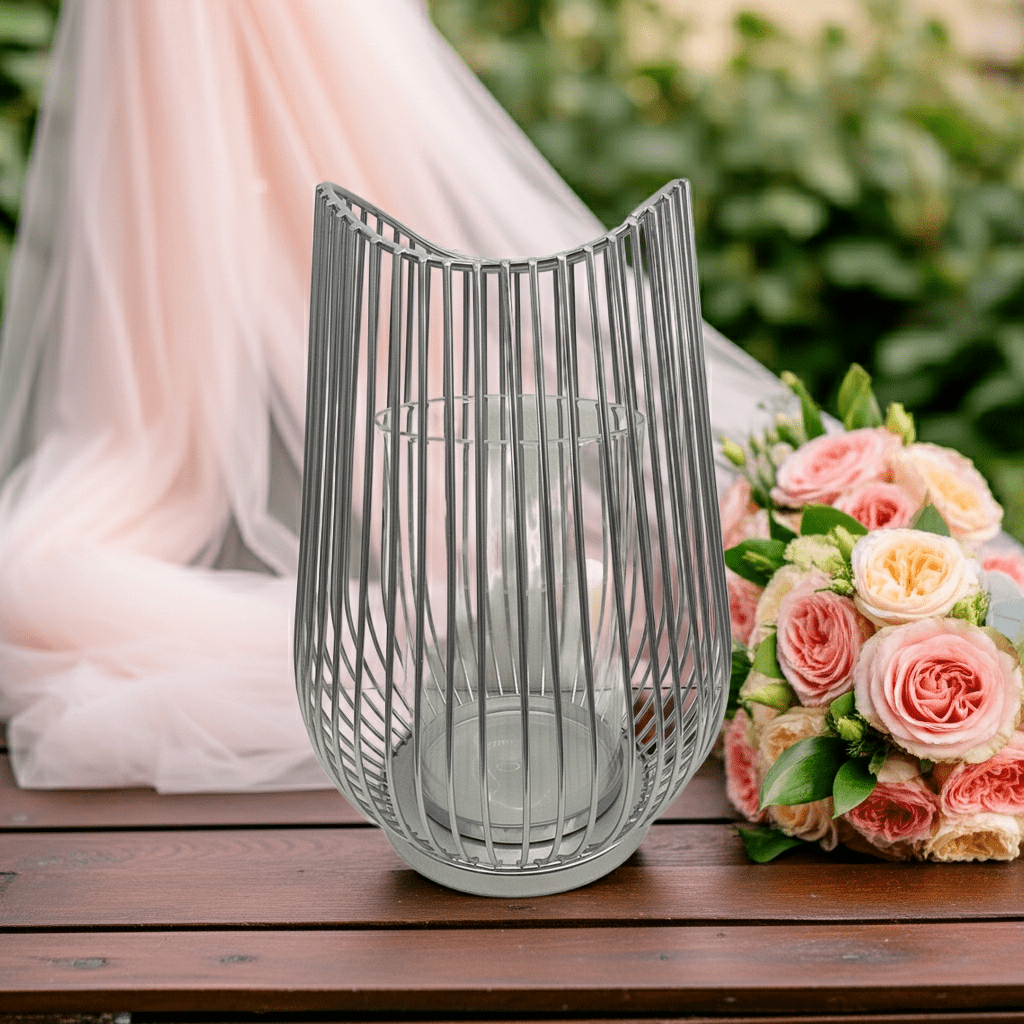 Portacandele Ferro Argentato 23cm - Design Elegante Shabby Chic - GrazieGio