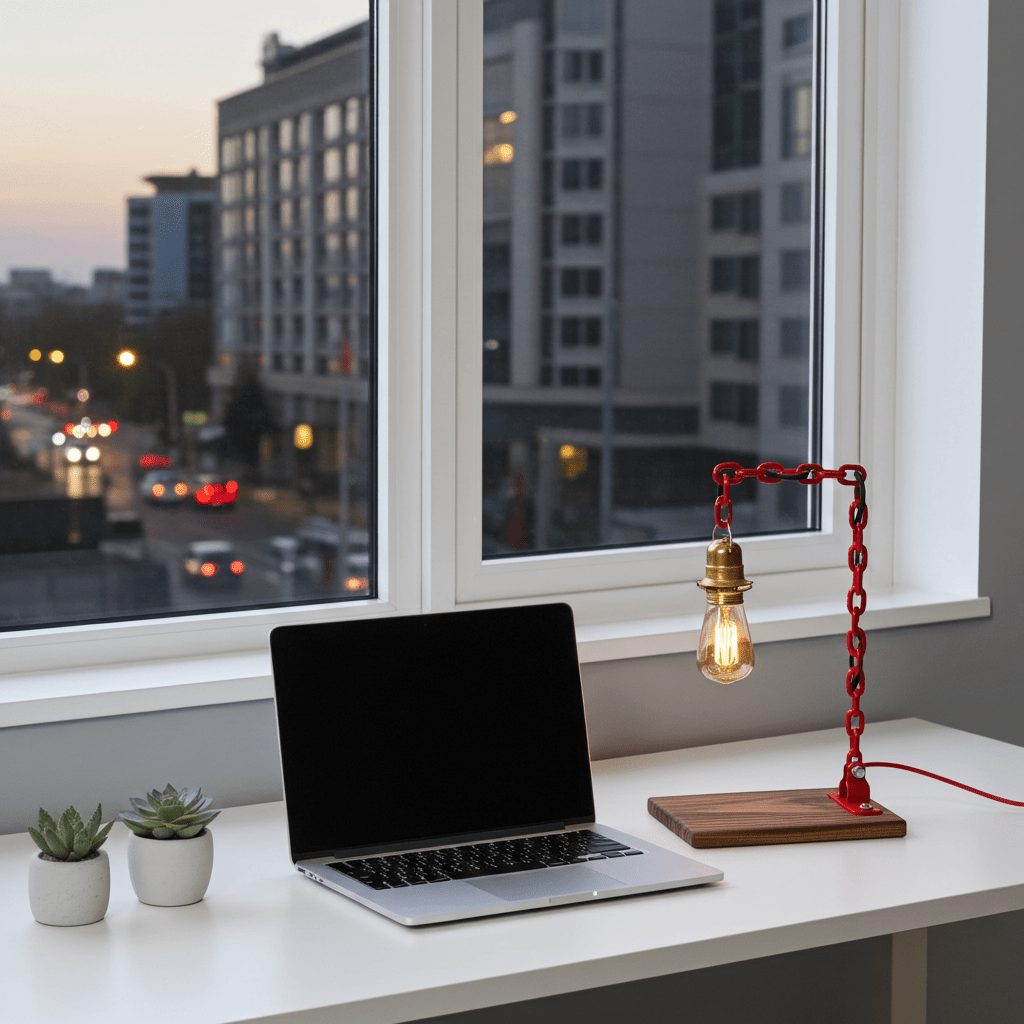 Lampada da Tavolo Base Legno Portaluce Catena - GrazieGio