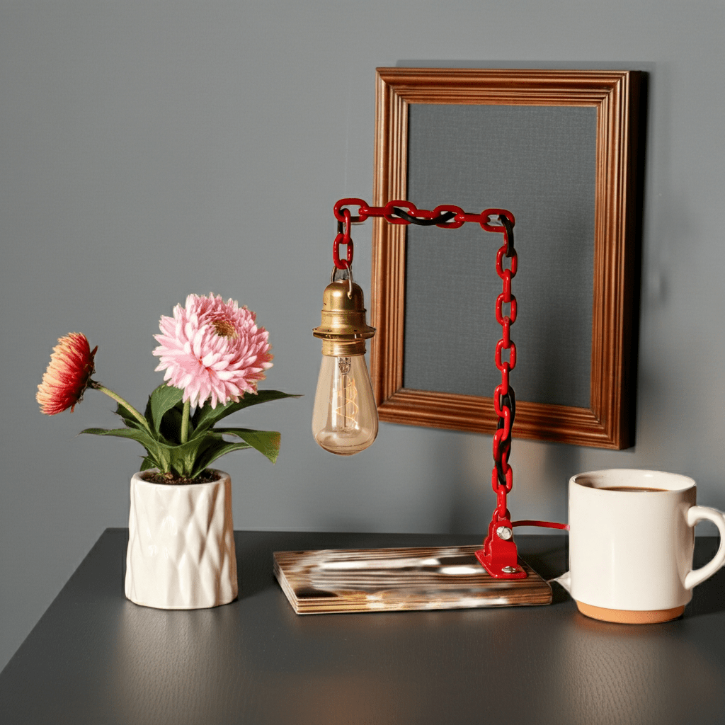 Lampada da Tavolo Base Legno Portaluce Catena - GrazieGio