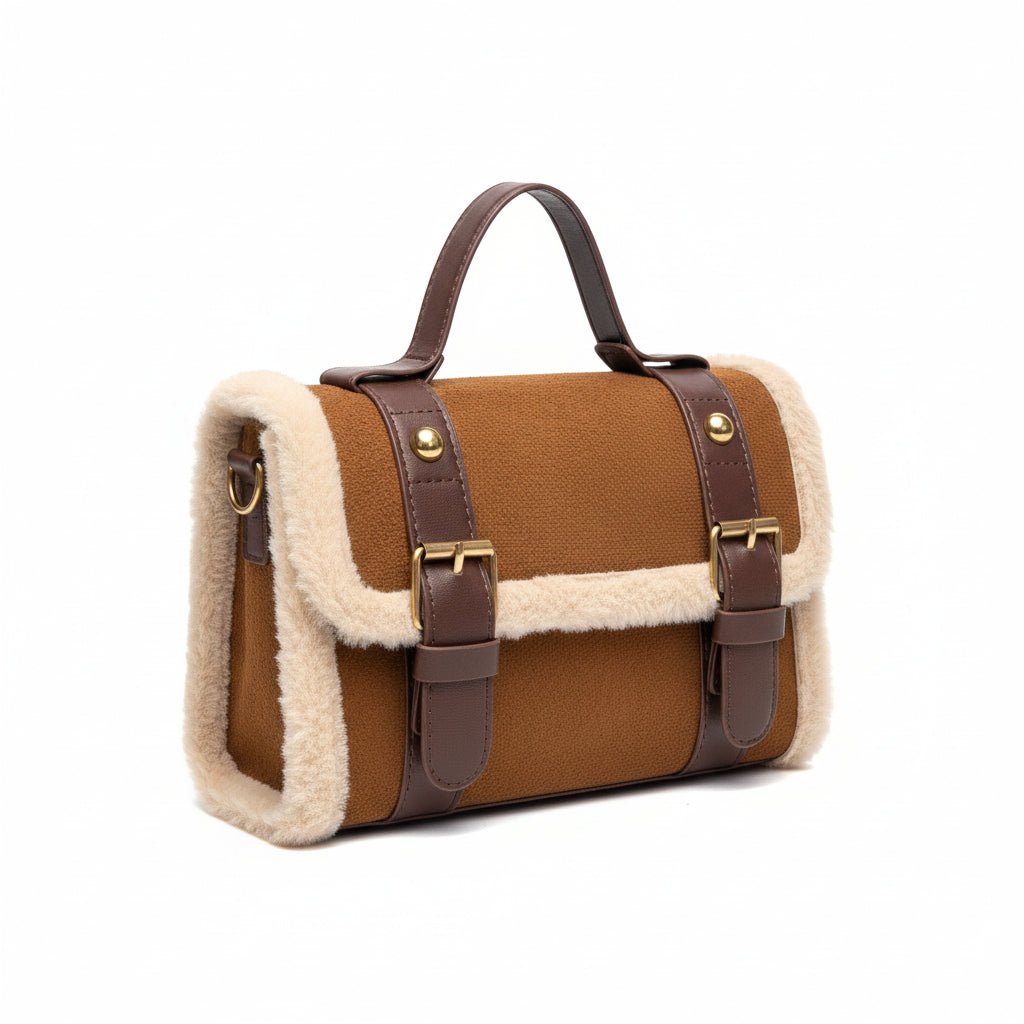 Pochette Vintage in Ecopelle Scamosciata con Bordi in Pelliccia - GrazieGio - GrazieGio