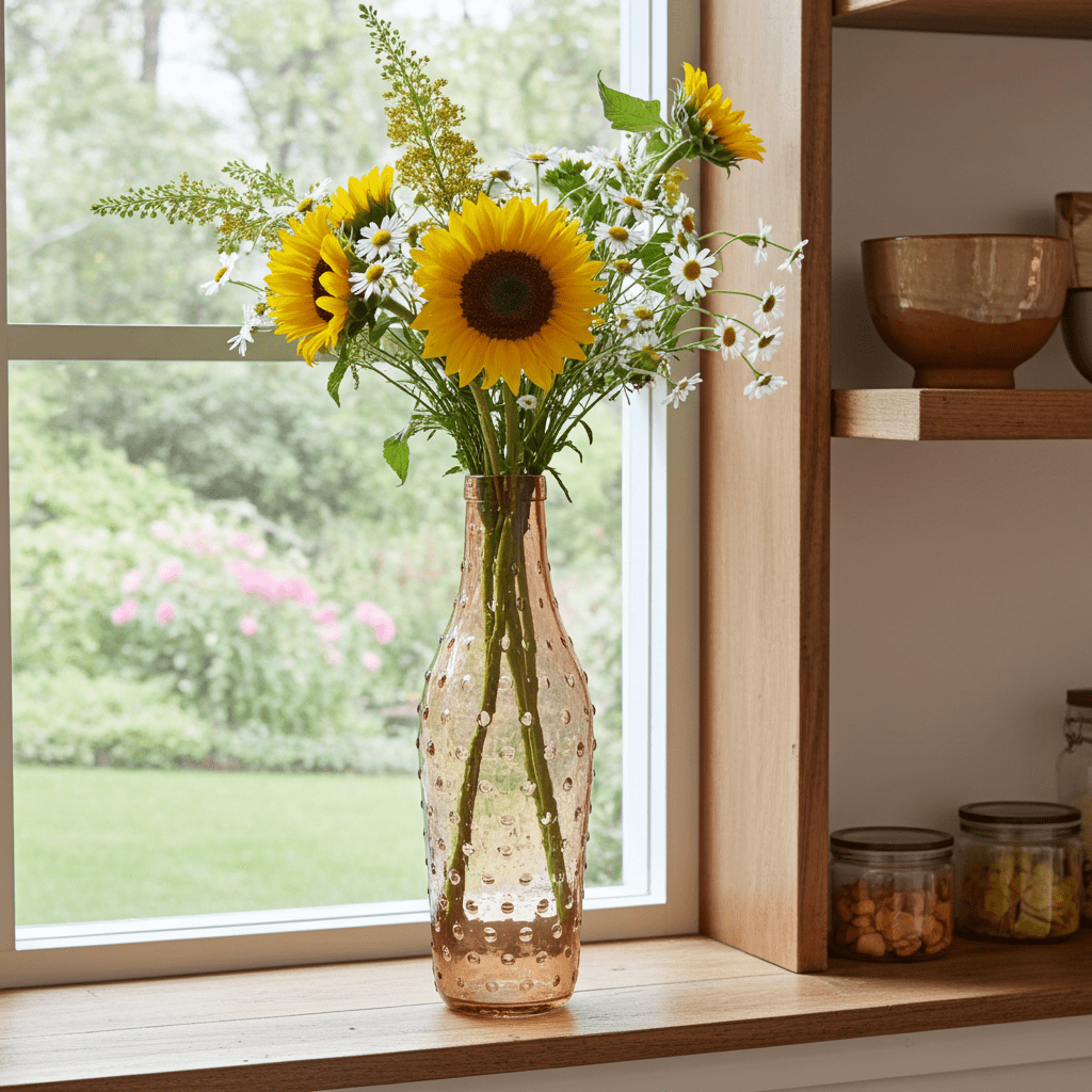 Vaso a Bottiglia Arancio 20cm - Design Vetro con Bolle - GrazieGio