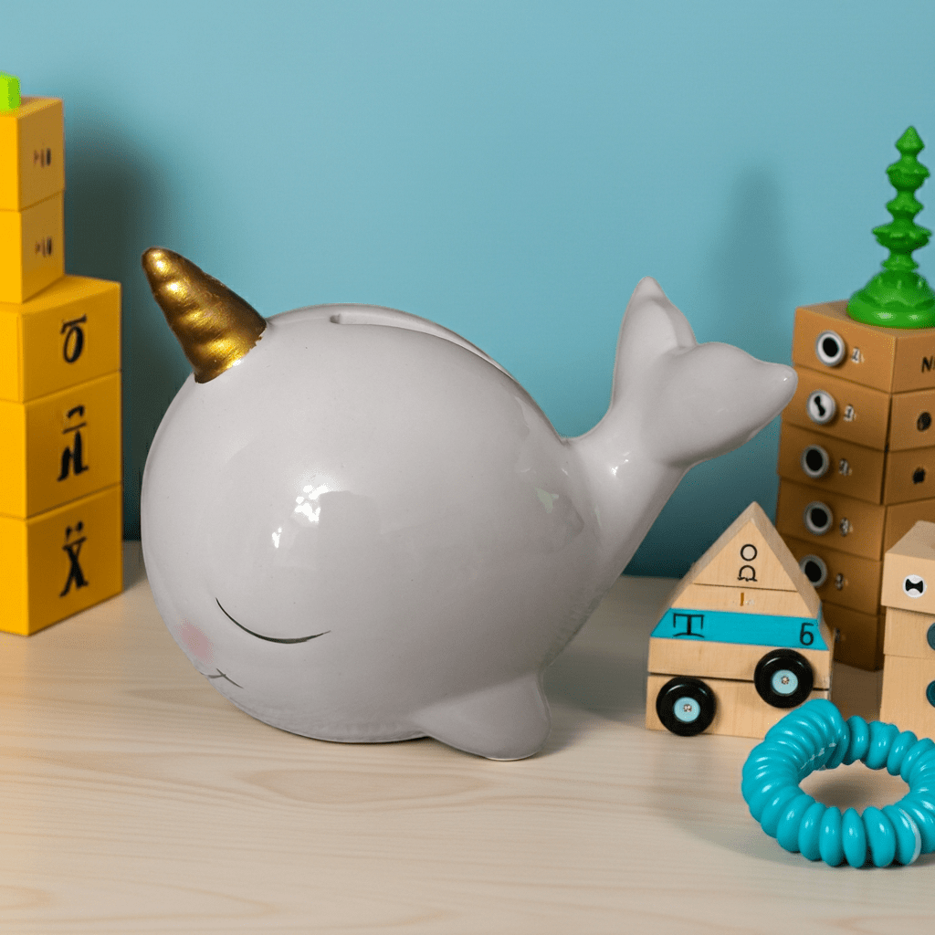 Salvadanaio Balena Con Unicorno Ceramica Colorato Bambini Regalo - GrazieGio