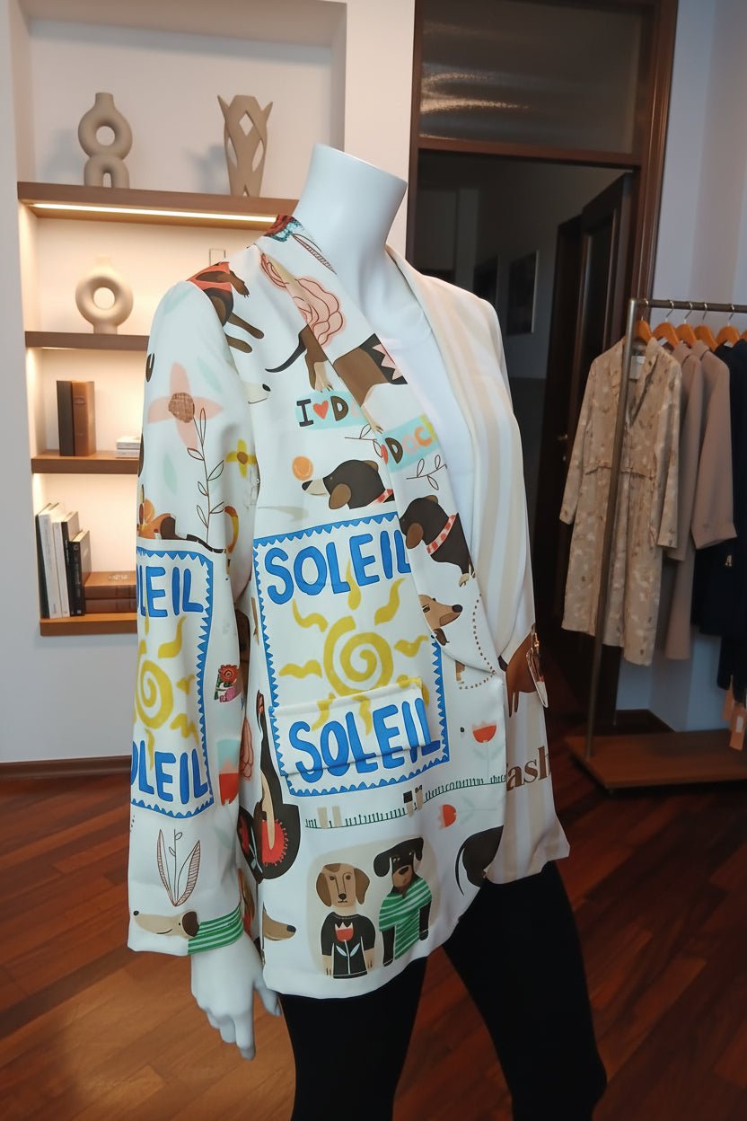 Blazer Oversize Eclettico – Stampa Cani, Scritte e Righe - GrazieGio
