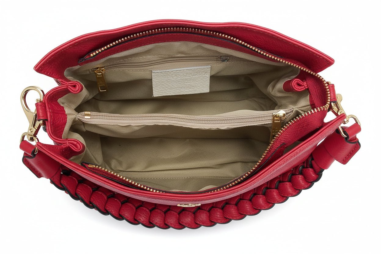 Borsa in Pelle Martellata con Manico Intrecciato - GrazieGio - GrazieGio