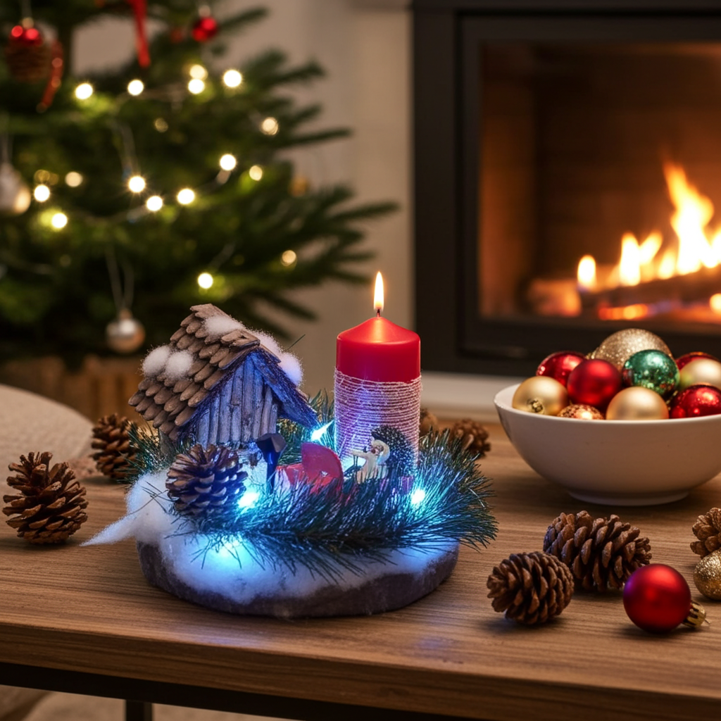 Centrotavola Casetta nel Bosco con Luci LED 30cm Decorazione Natale - GrazieGio