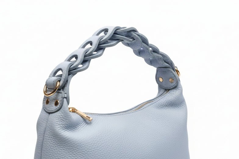 Borsa in Vera Pelle Martellata con Nappina e Manico Intrecciato - GrazieGio - GrazieGio
