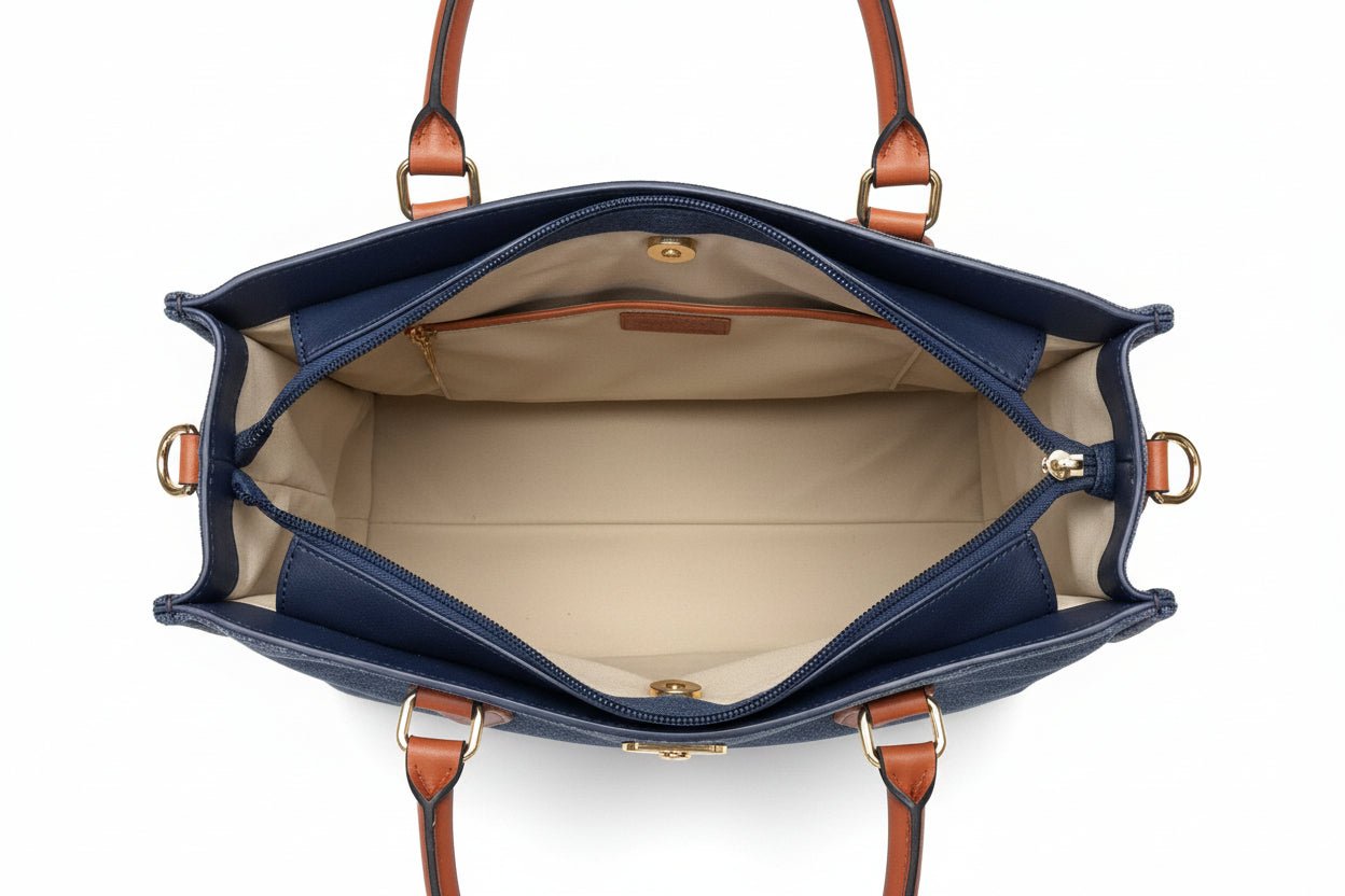 Borsa in Denim Stile Jeans con Manici in Cuoio - GrazieGio - GrazieGio