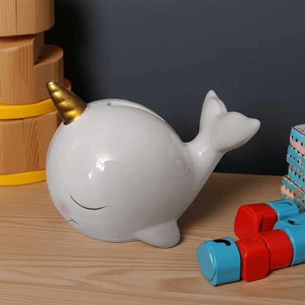 Salvadanaio Balena Con Unicorno Ceramica Colorato Bambini Regalo - GrazieGio