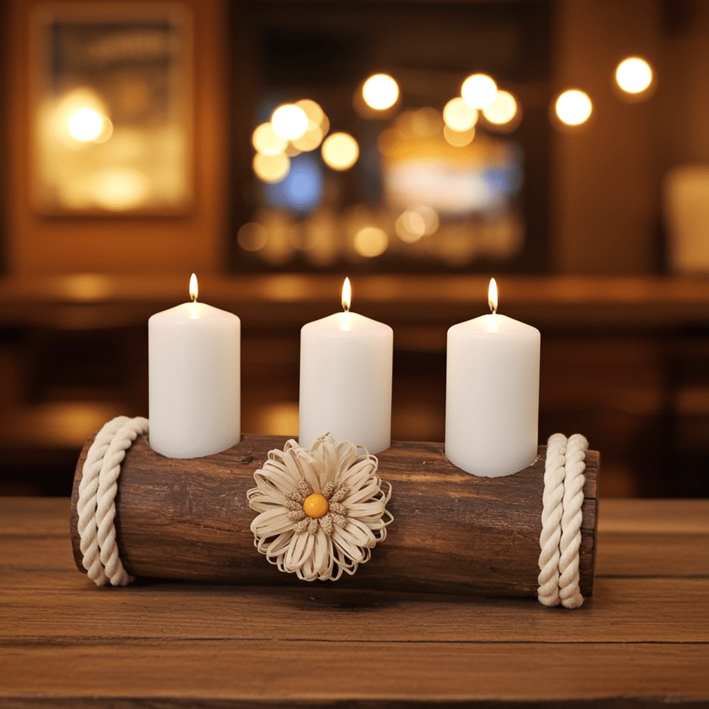 Tronchetto Portacandele Legno Naturale Artigianale - Rustico Country - GrazieGio