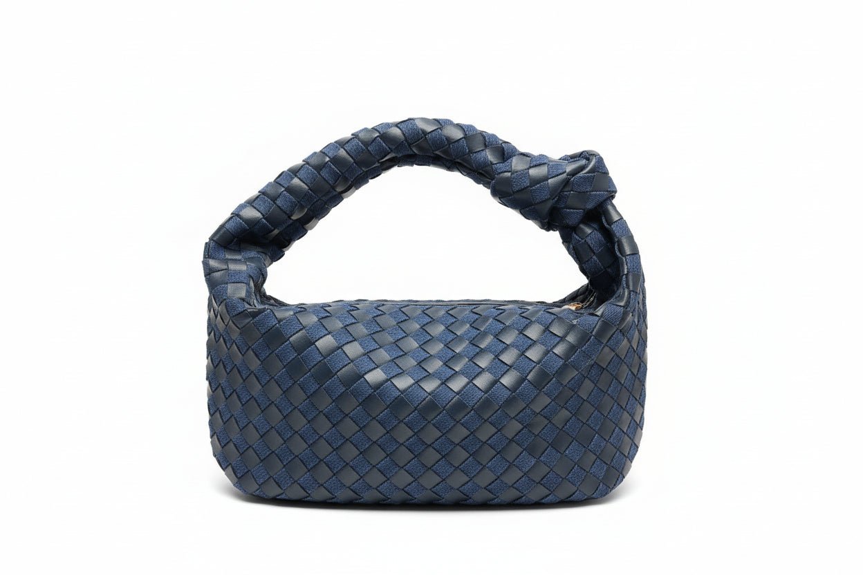 Borsa Intrecciata Blu Navy e Denim - Ecopelle con Fodera Velluto - GrazieGio