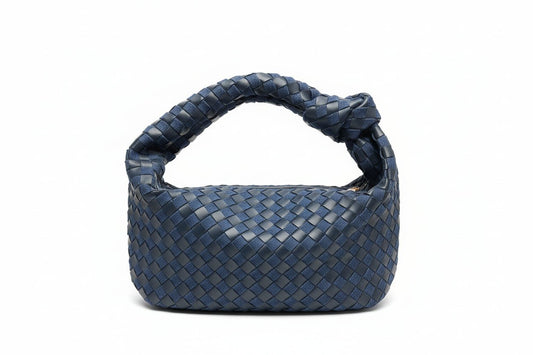 Borsa Intrecciata Blu Navy e Denim - Ecopelle con Fodera Velluto - GrazieGio
