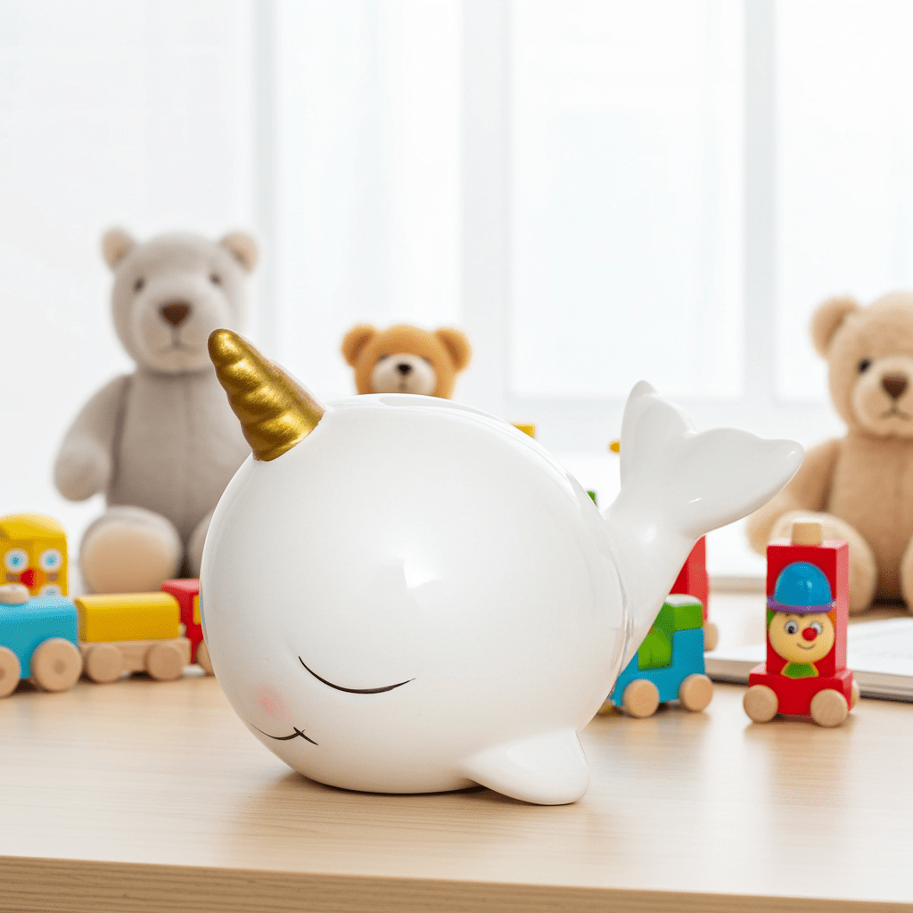 Salvadanaio Balena Con Unicorno Ceramica Colorato Bambini Regalo - GrazieGio