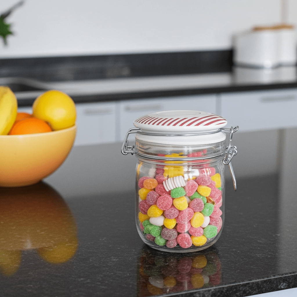 Barattolo Vetro Chiusura Ermetica Tappo Decorato 15cm - Contenitore Cucina - GrazieGio